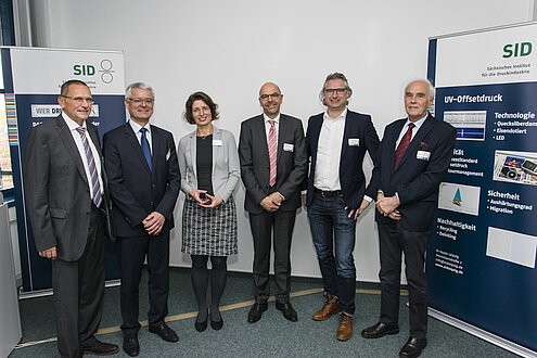 Lutz Richter, Dr. Jürgen Stopporka, Beatrix Genest (SID GmbH), Reinhard Plaschka (Gisecke + Devrient Currency Technology GmbH), Prof. Dr. Michael Dattner (Vorstandsvorsitzender des Vereins POLYGRAPH Leipzig e. V.)